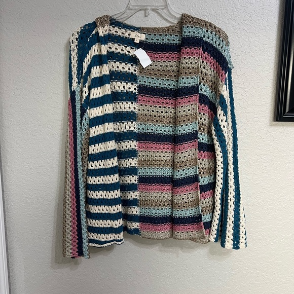 Elan Colorful Striped Open-Front Cardigan - Picture 2 of 5